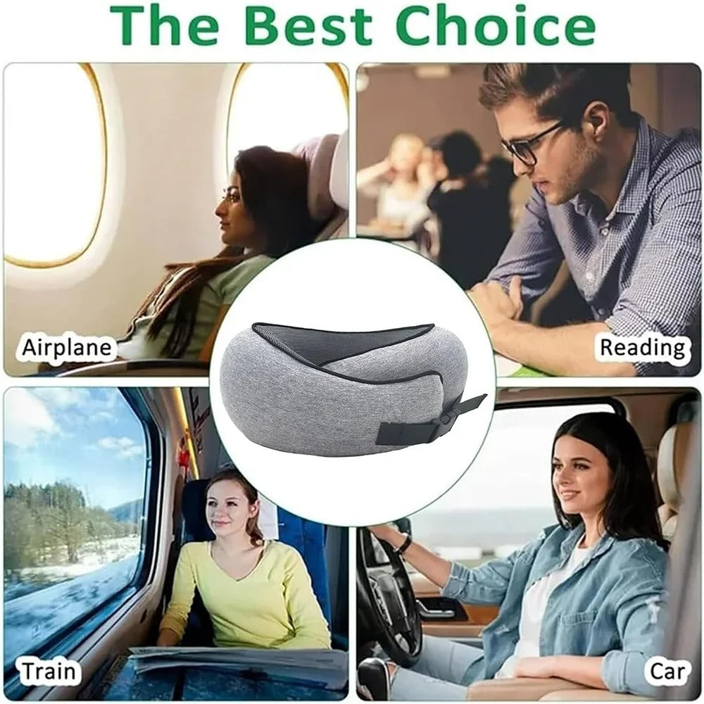 Memory Cotton U-Shaped Travel Pillow with Storage
